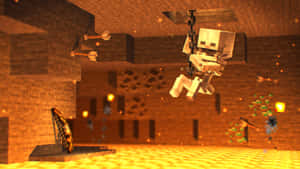 The Mighty Minecraft Skeleton In Action Wallpaper