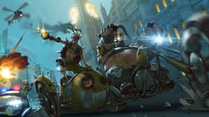 The Mighty Roadhog Of Overwatch In Action Wallpaper