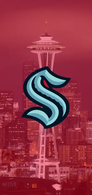 The Power Of Seattle: A Captivating Artwork Of The Seattle Kraken And The Space Needle Wallpaper