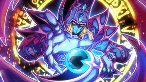 The Powerful Dark Magician From Yu-gi-oh! Stands Ready For Battle In High-resolution Wallpaper. Wallpaper