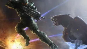 The Powerful Halo Arbiter In Battle Wallpaper