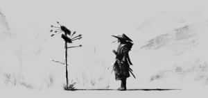 The Prowess Of A Samurai In Black And White Wallpaper