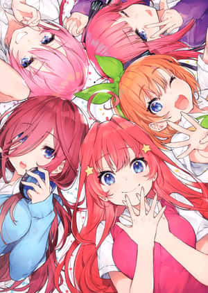 The Quintessential Quintuplets Heads Together Pose Wallpaper