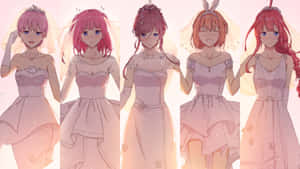 The Quintessential Quintuplets In Pink Dresses Wallpaper