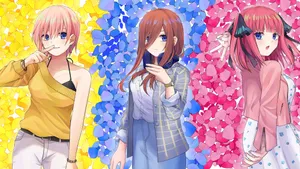 The Quintessential Quintuplets With Floral Background Wallpaper