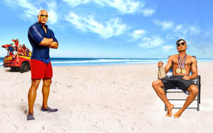 The Rock Zac Efron Baywatch Wallpaper