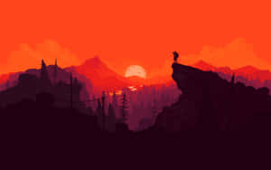 The Sun Sets Behind The Majestic Mountains Wallpaper