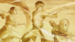 The Team Of Aang, Katara And Zuko In Avatar The Last Airbender Wallpaper