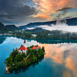 The Tear-shaped Island At Lake Bled Wallpaper