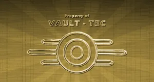 The Vault-tec Logo On A Futuristic Blue Background Wallpaper