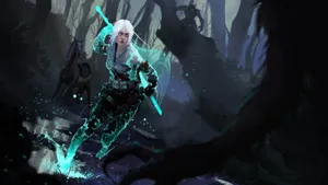 The Witcher - Ciri Traverses A Dark Forest Wallpaper