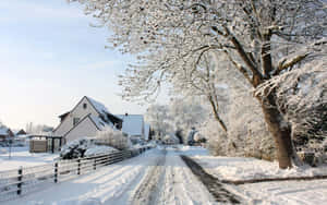 Thick Snow In The White House Beside The Road Wallpaper