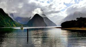 Thick White Clouds Milford Sound Wallpaper