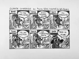 This Is Fine Dog On Climate Coverage Wallpaper