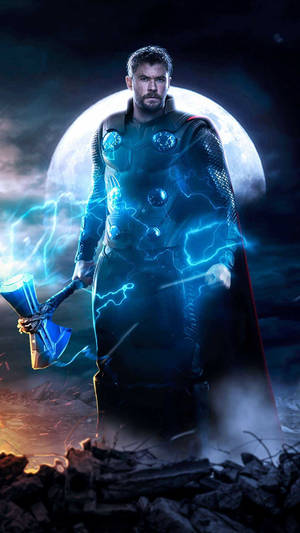 Thor Superhero With Stormbreaker Weapon Wallpaper