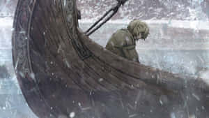 Thorfinn Viking Ship Snowfall Wallpaper