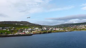 Thorshavn Coastline With Birds Flying Wallpaper