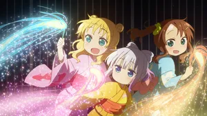 Three Anime Girls Holding Sparklers In Their Hands Wallpaper