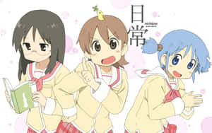 Three Anime Girls In School Uniforms Standing Next To Each Other Wallpaper