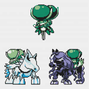 Three Calyrex Pixel Art Illustrations Wallpaper