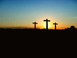 Three Crosses Sunset Silhouette Wallpaper