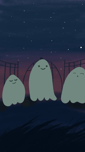 Three Ghost Aesthetic At Night Wallpaper