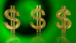 Three Golden Dollar Signs On A Green Background Wallpaper