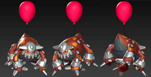 Three Heatran Pokemon With Balloons Wallpaper