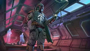 Three Menacing Bounty Hunters Ready For Action Wallpaper