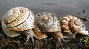 Three Volute Snails Waterside Wallpaper