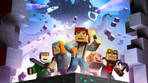 Thrilling Minecraft Battle Scene Wallpaper