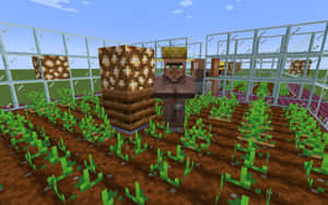 Thriving Minecraft Farm With Lush Crops And Irrigation Wallpaper