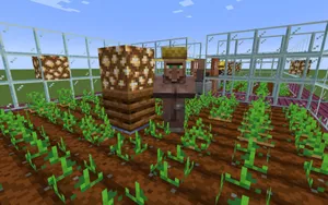 Thriving Minecraft Farm With Lush Crops And Irrigation Wallpaper