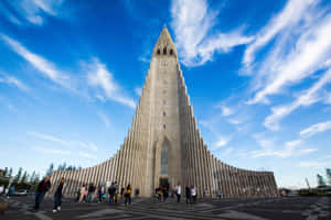 Throng Of People In Hallgrimskirkja Wallpaper