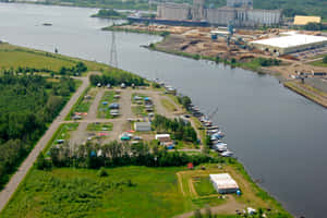 Thunder Bay Aerial View Marina Industrial Wallpaper