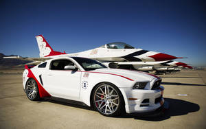 Thunderbird Plane Beside Ford Mustang Hd Wallpaper