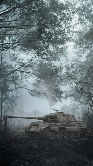 Tiger Tank In Forest Fog Wallpaper