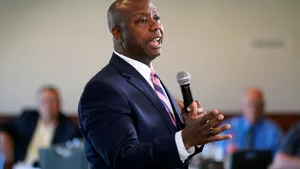 Tim Scott Delivering A Speech At A Public Event Wallpaper