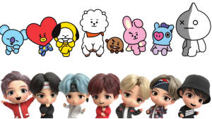 Tiny Tan Bts Cartoon Figures Wallpaper