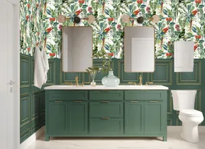 Toilet Powder Room Tropical Parrot Wallpaper
