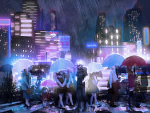 Tokyo Rainy Night Anime Scene Wallpaper