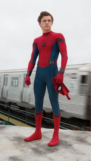 Tom Holland As Spider Man In Spider Man Homecoming Wallpaper