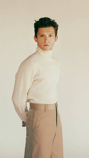 Tom Holland In Beige Fashion Wallpaper