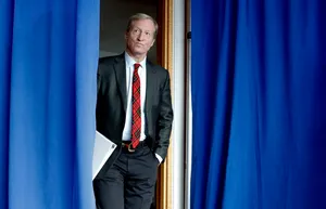 Tom Steyer In Blue Curtain Wallpaper