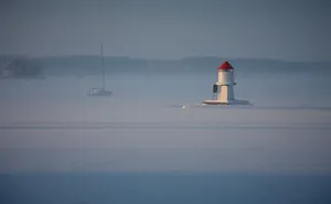 Tonsberg Winter Lighthouseand Sailboat Wallpaper