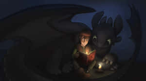 Toothlessand Hiccup Nighttime Reading Wallpaper