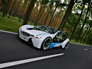 Top 10 Car Bmw I8 On Tree Road Wallpaper