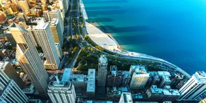 Top View Of Michigan Lake Near Downtown Chicago, Illinois Wallpaper