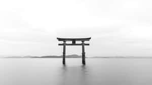 Torii Gate Serenity Black White4 K Wallpaper