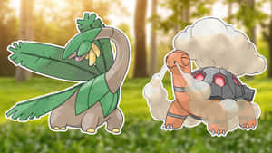 Torkoal With Tropius Tall Trees Wallpaper